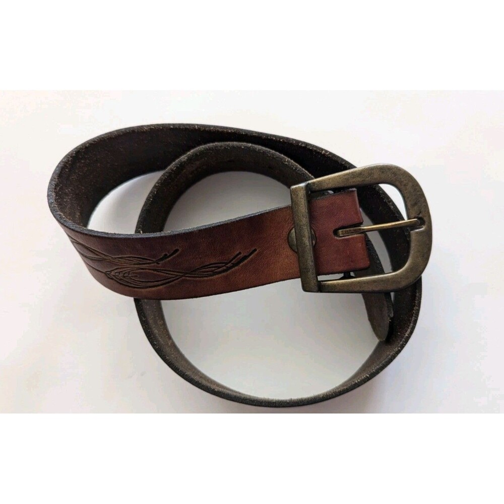 Genuine Leather Tooled Belt Women's Size 30 (35") Brown